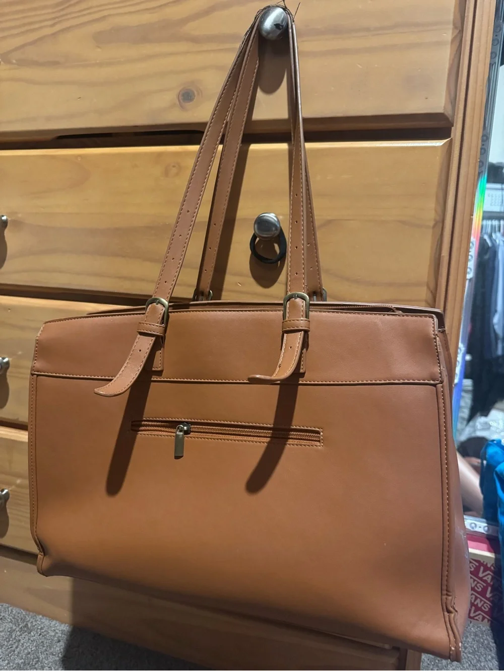 Missnine Tan Embossed Leather Tote Bag